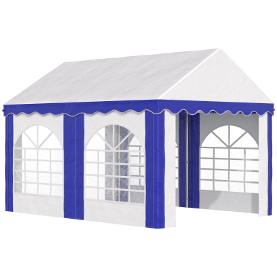 Outsunny Partyzelt, Bierzelt, abnehmbare Seitenwände, vier große Fenster, Stahl+Kunststoff, weiß+blau, 4 x 3 m
