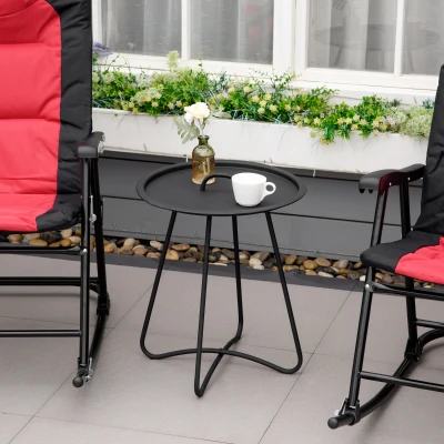 Outsunny Outdoor Garden Coffee Table, Sofa Side Round Table with Elegant Design, Move Easily with Handle and Metal Legs, Black