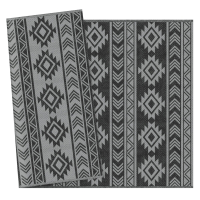 Outsunny Tappeto Moderno per Esterni Nero e Grigio in PP con Design Reversibile e Pieghevole, 182x274 cm