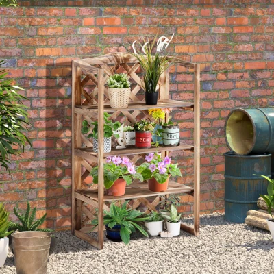Outsunny 3-Tier Wooden Flower Stand Plant Holder Shelf Display Rack Pots Storage Outdoor Indoor  75 x 38 x 120cm