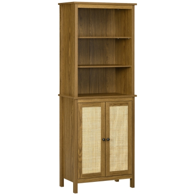 HOMCOM Estantería de Salón con 2 Puertas de Rejilla y 3 Estantes para Oficina Estudio 60x34,5x162 cm Nogal
