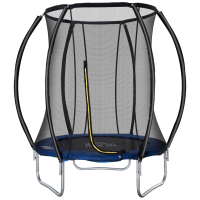 HOMCOM Trampolino Elastico Fitness Blu a 36 Molle per Adulti e Bambini con Rete di Protezione e 3 Gambe a U, in Acciaio, PP e PVC, Ø225x235 cm