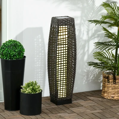 Outsunny Candeeiro Solar de Vime Sintético com Luzes LED Ligar/Desligar Automático para Varanda Pátio 21x21x78cm Cinza