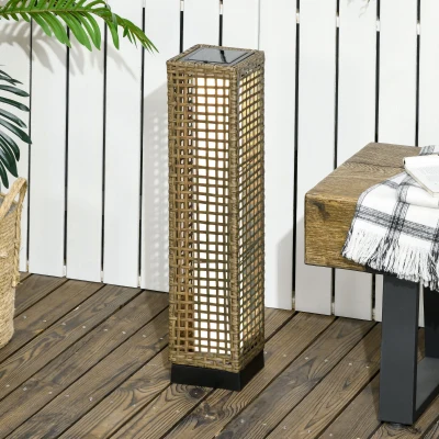 Outsunny Candeeiro Solar de Vime Sintético com Luzes LED Ligar/Desligar Automático para Varanda Pátio 15,5x15,5x69cm Marrom Areia