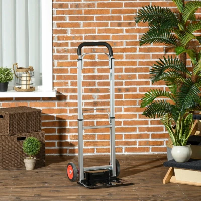 DURHAND Heavy Duty Sack Truck, Folding, with Telescoping Handles, Aluminium Alloy Hand Truck for Moving and Travel, 90kg Capacity