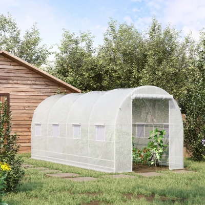 Outsunny Seră Tunel cu Cadru de Oțel și 8 ferestre, 5x2x2m, Alb