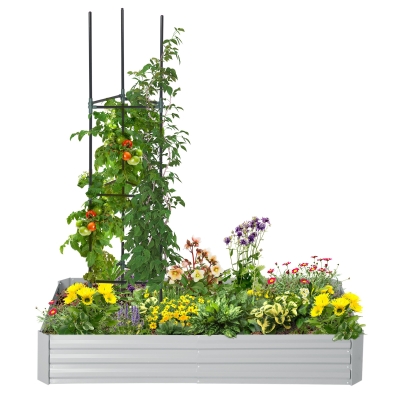Outsunny Carré potager jardinière rectangulaire en métal avec tuteurs pour tomates et plantes grimpantes 180 x 90 x 29,5 cm
