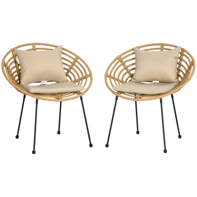 Outsunny Ensemble de 2 chaises de jardin en acier et résine tressée avec coussins moelleux 71,5 x 64 x 75 cm