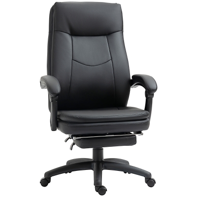 Vinsetto Ergonomischer Bürostuhl mit Fußstütze, Chefsessel, Gepolsterte Rückenlehne, Schwarz, 64 x 64 x 112-120 cm