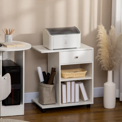 Vinsetto Mobile Printer Stand Rolling Cart Desk Side with CPU Stand Drawer Adjustable Shelf and Wheels White
