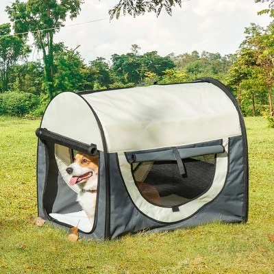 PawHut 81cm Foldable Pet Carrier for Medium Small Dogs, Portable Cat Carrier, Soft Travel Bag, Grey
