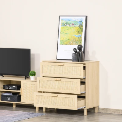 HOMCOM Schubladenschrank Beistellschrank Sideboard Unterschrank mit 3 Schubladen Kommode für Wohnzimmer Schlafzimmer MDF Natur 80 x 40 x 80 cm