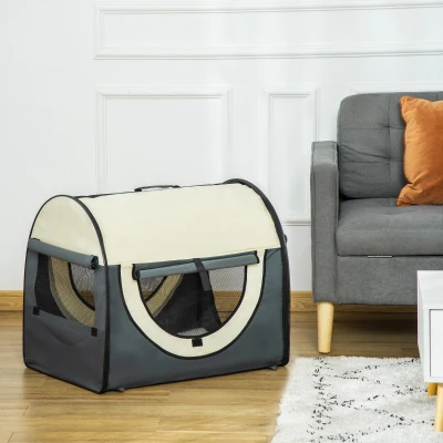 PawHut 70cm Foldable Pet Carrier for Small Miniature Dogs, Portable Cat Carrier, Soft Travel Bag, Grey
