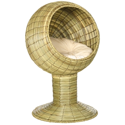 PawHut Katzenhöhle aus Seegras, 2-teilig, flexibel positionierbar, 41 cm x 41 cm x 71,5 cm, Natur