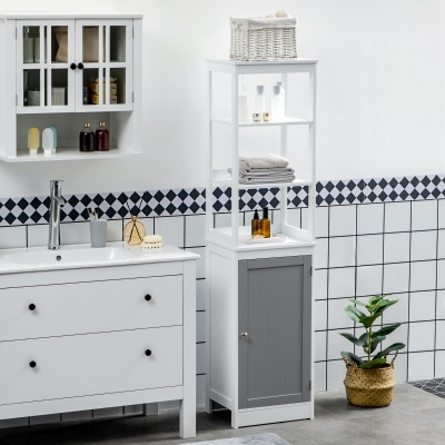 kleankin Tall Bathroom Cabinet Free Standing Slimline Cupboard Tallboy Unit Storage Organiser for Bathroom, Living Room, Kitchen