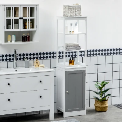 kleankin Tall Bathroom Cabinet Free Standing Slimline Cupboard Tallboy Unit Storage Organiser for Bathroom, Living Room, Kitchen