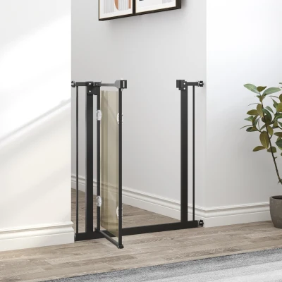 PawHut Pressure Fit Safety Gate, Dog Gate for Doorways and Staircases with Auto Closing Door Double Locking, Acrylic Panel, 74-80 cm - Black