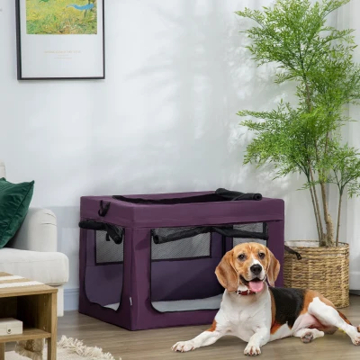 PawHut Large Medium Dog Crate Dog Carrier Dog Travel Crate Folding Fabric Soft 90Lx63Wx63Hcm-Purple