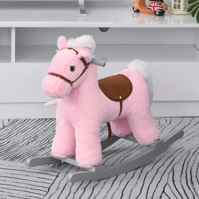 HOMCOM Childs Rocking Horse, Kids Gift with Realistic Sounds Soft for Child 18-36 Months, Pink