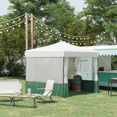Outsunny Tenda Dobrável Tenda de Jardim com Proteção UV30 Altura Ajustável em 3 Níveis 2 Janelas e Bolsa de Transporte 2,7x2,7cm Branco e Verde