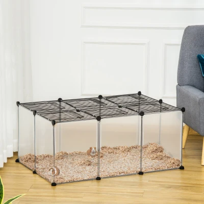 PawHut Small Dog Pen Indoor, DIY, w/ Door Bottom 22 Panels Small Animal Cage for Guinea Pigs Rabbit Chinchilla Transparent