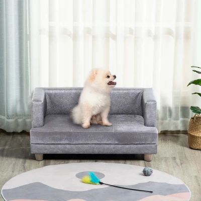 PawHut Pet Sofa Dog Bed Couch Wooden Frame Plush Cover Foam Cushion Puppy Kitten Lounge For Small Dog Cat 68 x 41 x 32 cm