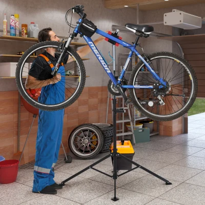 HOMCOM Folding Bike Repair Stand Bicycle Bike Stand For Maintenance Display Cycle Rack with Tool Tray, Height Adjustable
