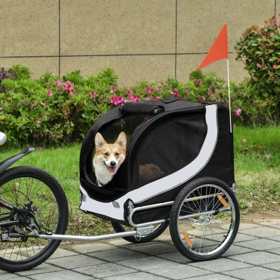 PawHut Atrelado de Bicicleta Cão de Estimação 130x90x110 cm 1 Bandeira 6 Refletores Bicicleta