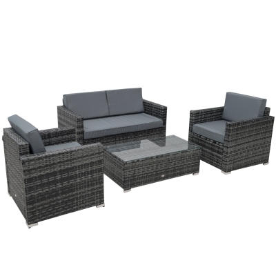 Outsunny 4-Piece Rattan Sofa Set Patio Furniture Grey