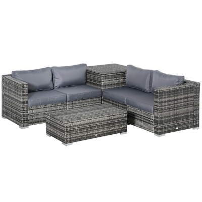 Outsunny 6PC Rattan Sofa Set 4-Seater Outdoor Grey
