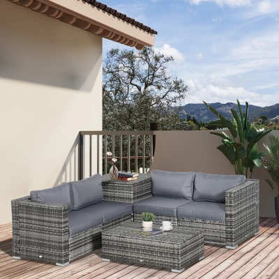 Outsunny 6PC Rattan Sofa Set 4-Seater Outdoor Grey