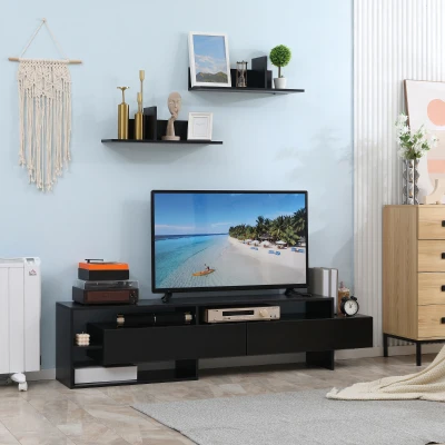 HOMCOM Mobile TV Moderno con 2 Mensole e Armadietti Nero
