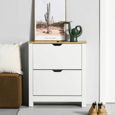 HOMCOM Narrow Shoe Cabinet, Space Saving Shoe Storage Cabinet with 2 Flip Drawers and Adjustable Shelves for 12 Pairs of Shoes for Hallways and Living Room, White