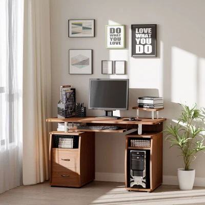 HOMCOM Computer Office Desk PC Table Workstation with  Keyboard Tray, Drawers, Brown