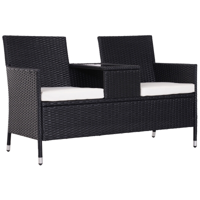 Outsunny Rattan 2-Seater Chair Set with Tea Table - Black