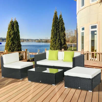 Outsunny 4-Seater Rattan Sofa Set Metal Frame Black