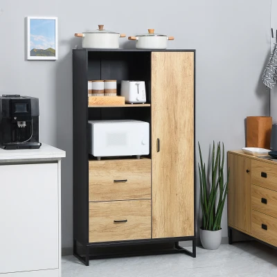 HOMCOM Armoire Cuisine Multi-Rangements Bois 2 Tiroirs