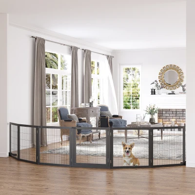 PawHut Absperrgitter für Hunde klappbar 432 x 36 x 70cm Kiefernholz Schwarz