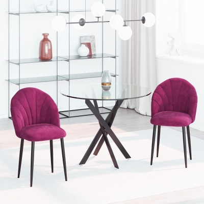 Set de 2 Scaune tapitate cu spatar curbat fucsia