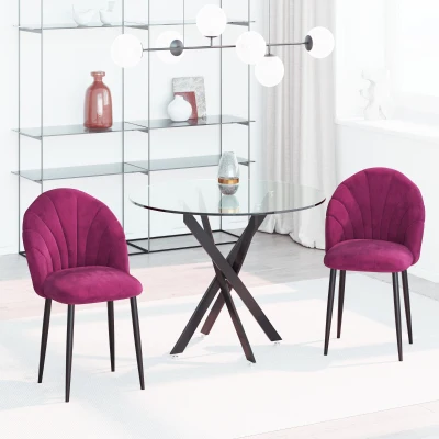 Set de 2 Scaune tapitate cu spatar curbat fucsia