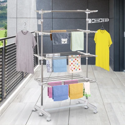 HOMCOM Folding Cloth Rail Adjustable Garment Rack With Wheels (4 Layer)