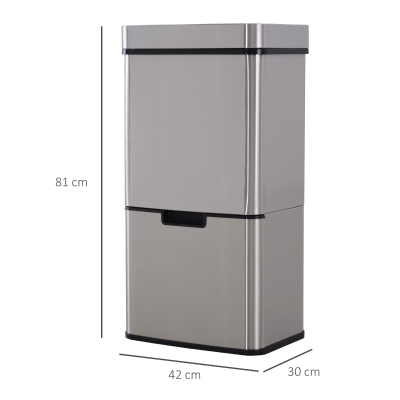 HOMCOM Papelera de Cocina 72L con Sensor Detector de Movimiento Apertura Automático y 3 Compartimentos 42x30x81 cm Gris(m-3)