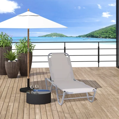 Outsunny Outdoor Lounger Patio Adjustable 120°-180° Reclining Texteline Chair Beige