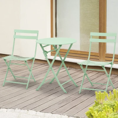 Outsunny 3 Pieces Patio Bistro Conversation Coffee Set Foldable Garden Table & Chair for Outdoor Yard Porch Poolside Balcony Green