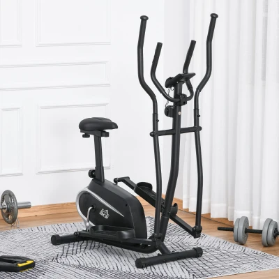 HOMCOM Bicicleta elíptica de fitness com Resistência Magnética Ajustável Tela LCD Sela Ajustável Monitor de Frequência Cardíaca e Volante 3 kg 103x62x151 cm Preto