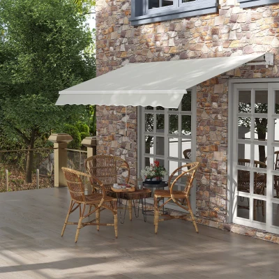 Outsunny Toldo Manual Retrátil com Manivela 200x295 cm Toldo de Parede com Proteção Solar UV50+ e Estrutura de Alumínio Creme