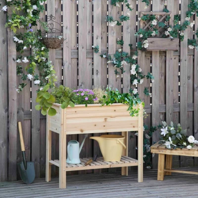 Outsunny Horta Vertical Elevada com Prateleira Mesa de Cultivo de Madeira com Tecido não Tecido 90x40x81cm Madeira