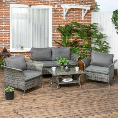 Set de Gradina 4 Bucati Gri din Ratan PE si Otel