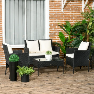 Set de Gradina 4 Piese din Ratan cu 2 Scaune, Fotoliu