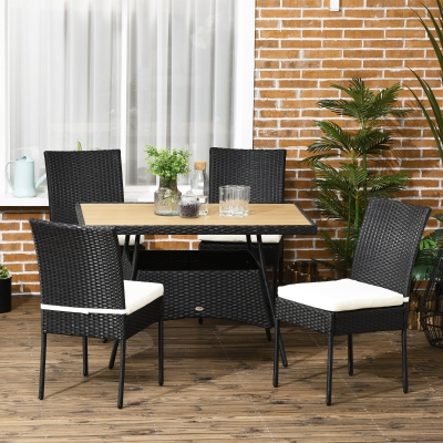 Set de gradina masa si 4 scaune, otel/ratan, Negru